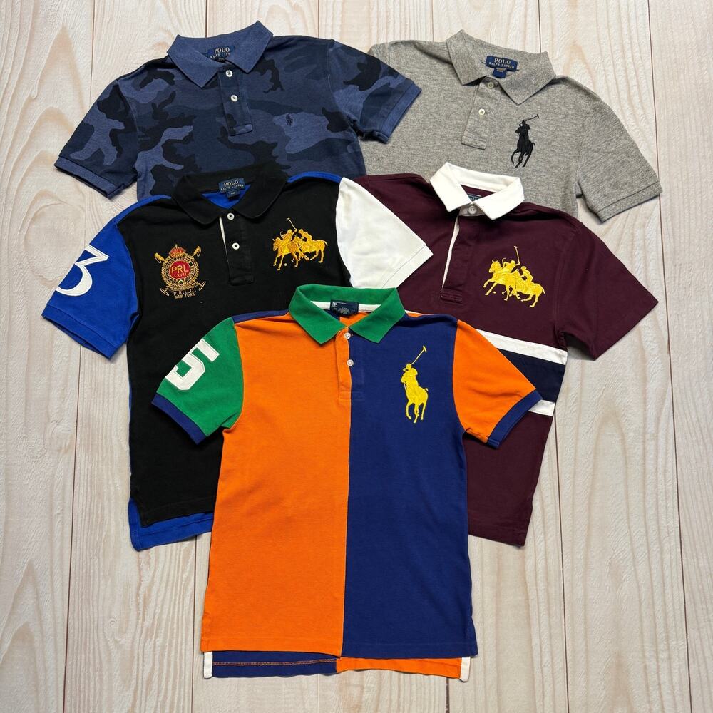 Lot of 5 Polo Ralph Lauren Boys Size S (8) Rugby Big Pony Collared Polo Shirt